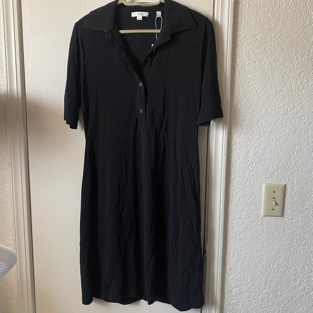 Vince Womens Black Midi Dress Short Sleeve Button Front V017284474 Size M NEW